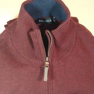 NWOT Nautica Men's XL 1/4 zip front pull over sweater 100% cotton wine-burgundy